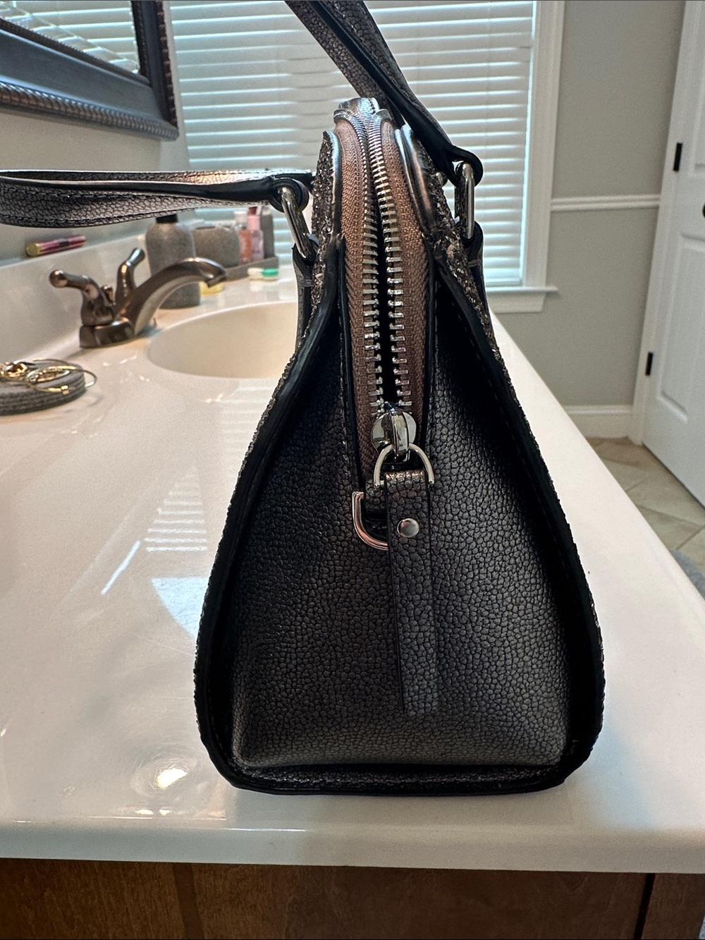 kate spade brown glitter dome satchel with black glitter pouch - Picture 7 of 10